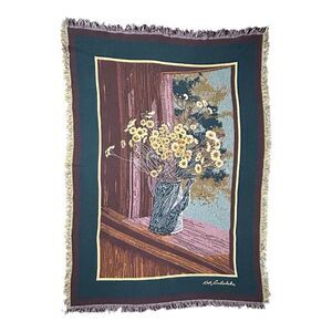 Vtg Bob Timberlake Home Collection Flowers In Pitcher Tapestry Throw 47”X 66”